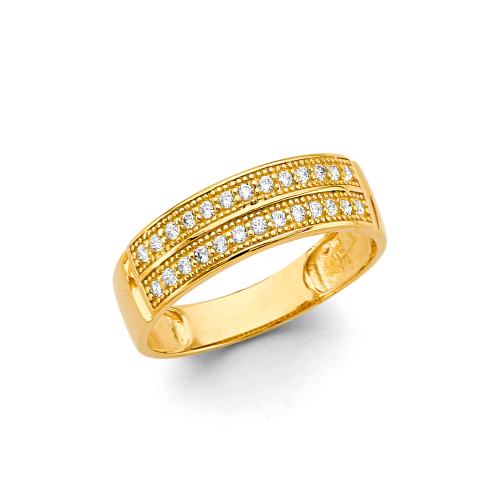 14K Yellow Gold Men'S CZ Wedding Band / Trio Set