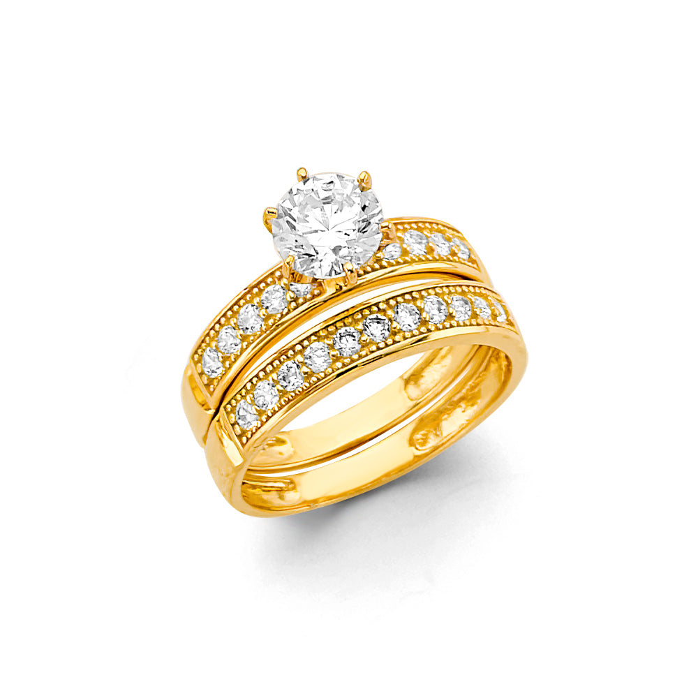 14K Yellow Gold CZ Engagement Ring / Trio Set