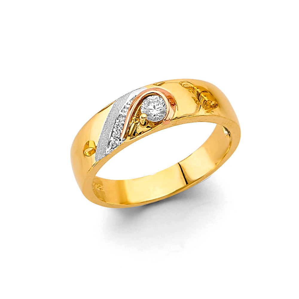 14K Two Tone Gold Men'S CZ Wedding Band / Trio Set