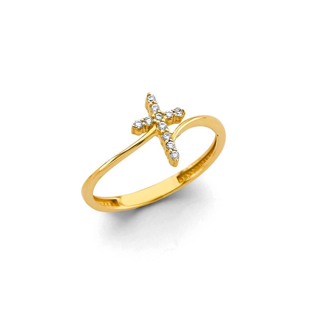 14K Yellow Gold CZ Cross Ring