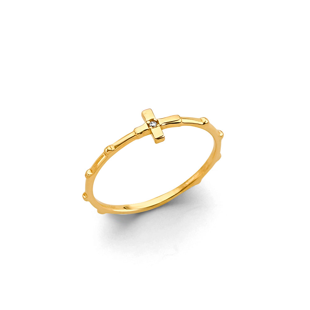 14K Yellow Gold CZ Rosary Ring