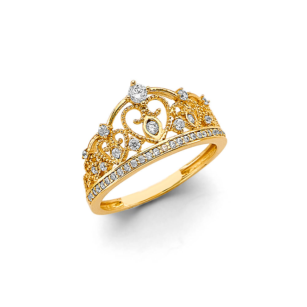 14K Two Tone Gold CZ Crown Ring