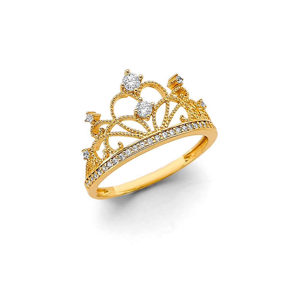 14K Two Tone Gold CZ Crown Ring