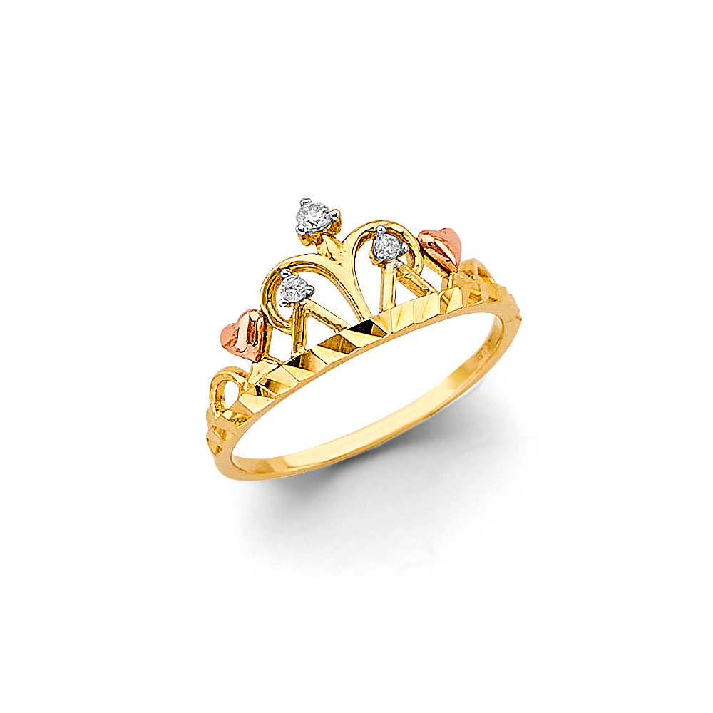 14K Yellow Gold CZ Crown Ring