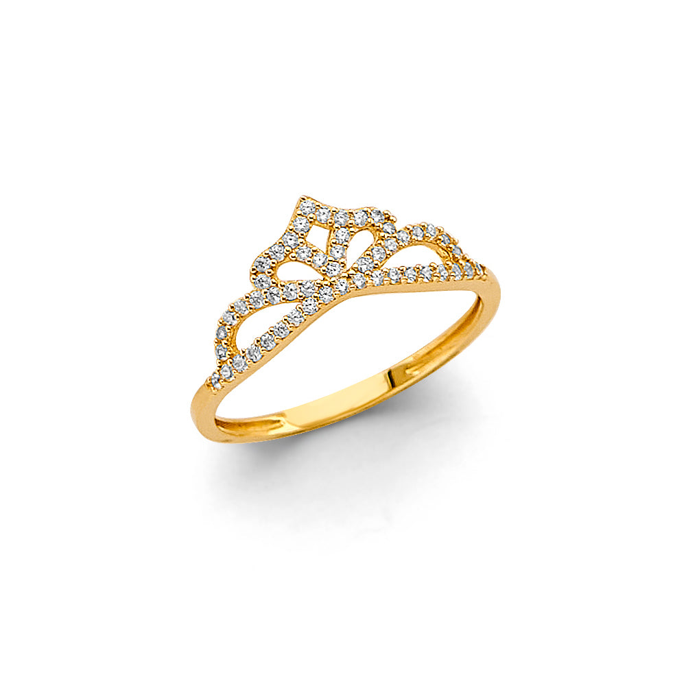 14K Yellow Gold CZ Crown Ring