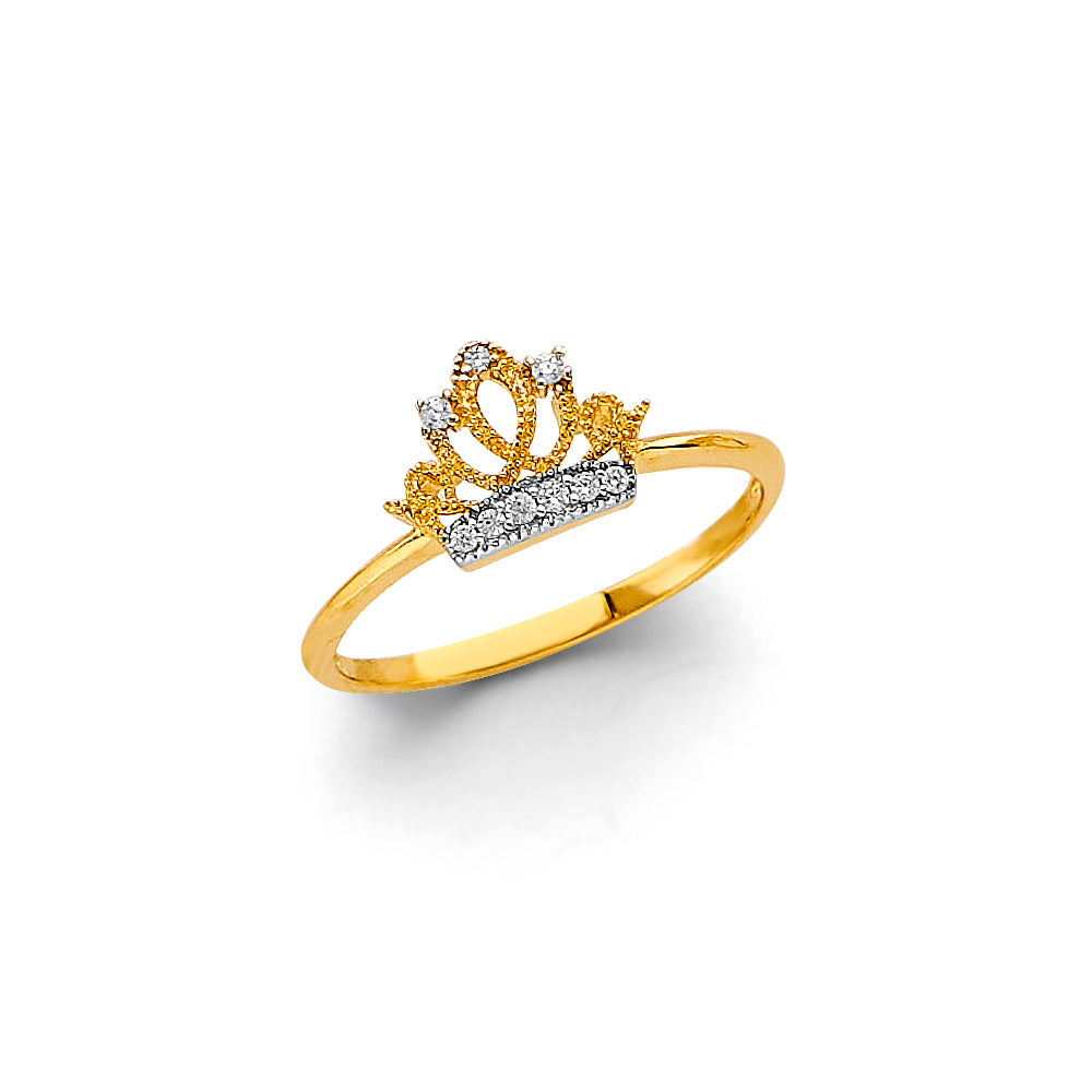 14K Two Tone Gold CZ Crown Ring