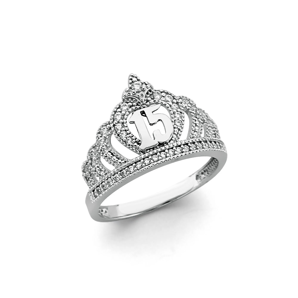 14K White Gold Crown 15 Years Ring