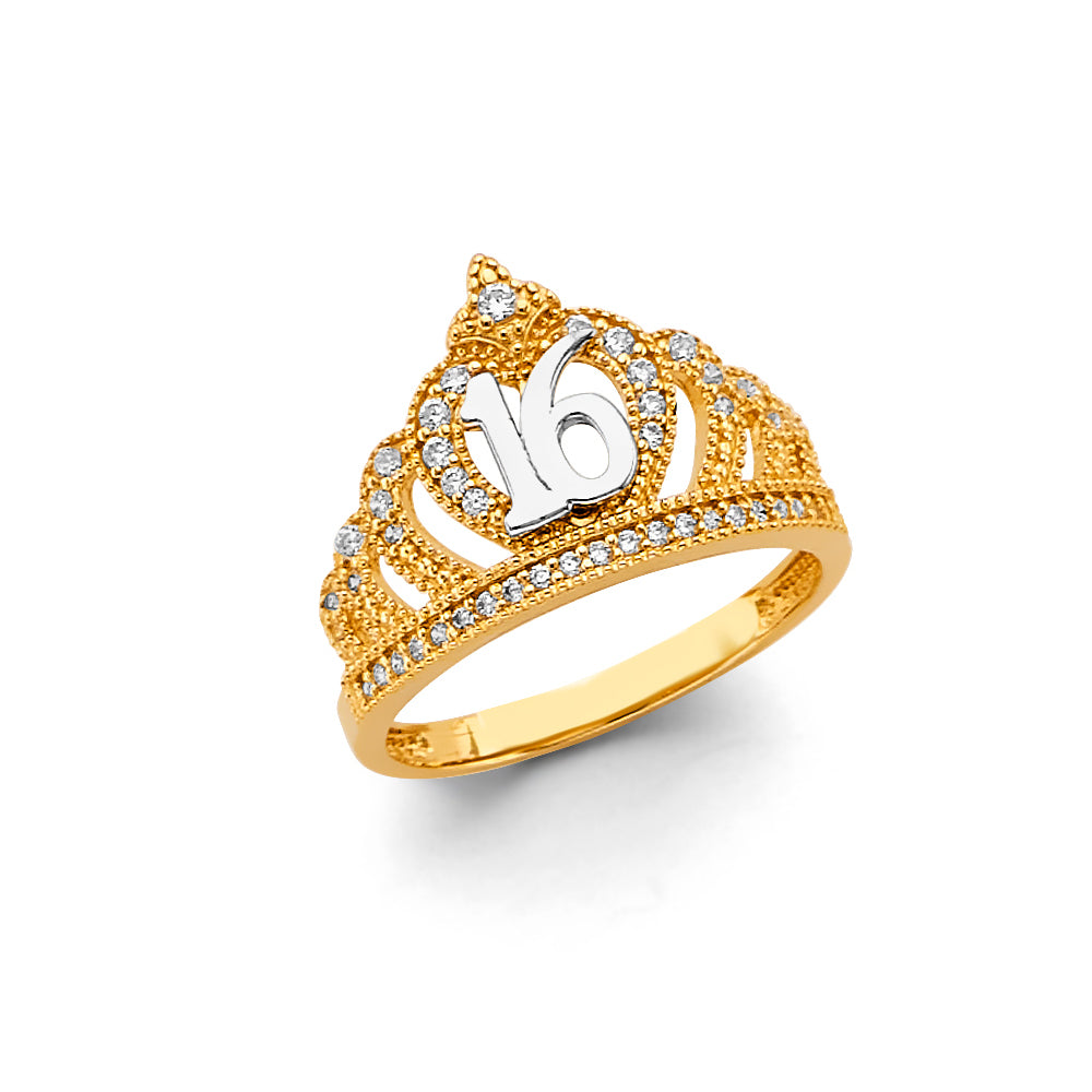 14K White Gold Crown 16 Years Ring