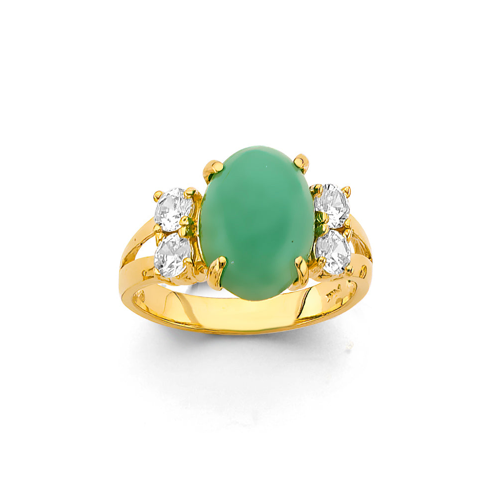 14K Yellow Gold CZ Jade Ring / Set