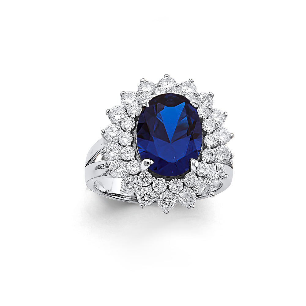 14K White Gold Blue CZ Ring / Set