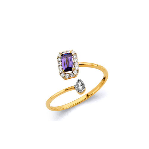 14K Two Tone Gold CZ Emerald Birthstone Ring (Jan - Dec)