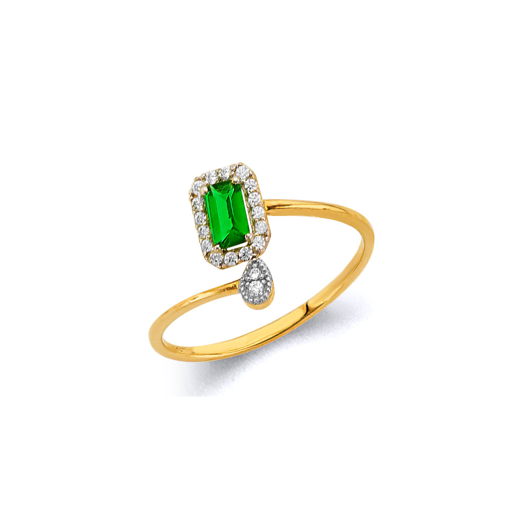 14K Two Tone Gold CZ Emerald Birthstone Ring (Jan - Dec)