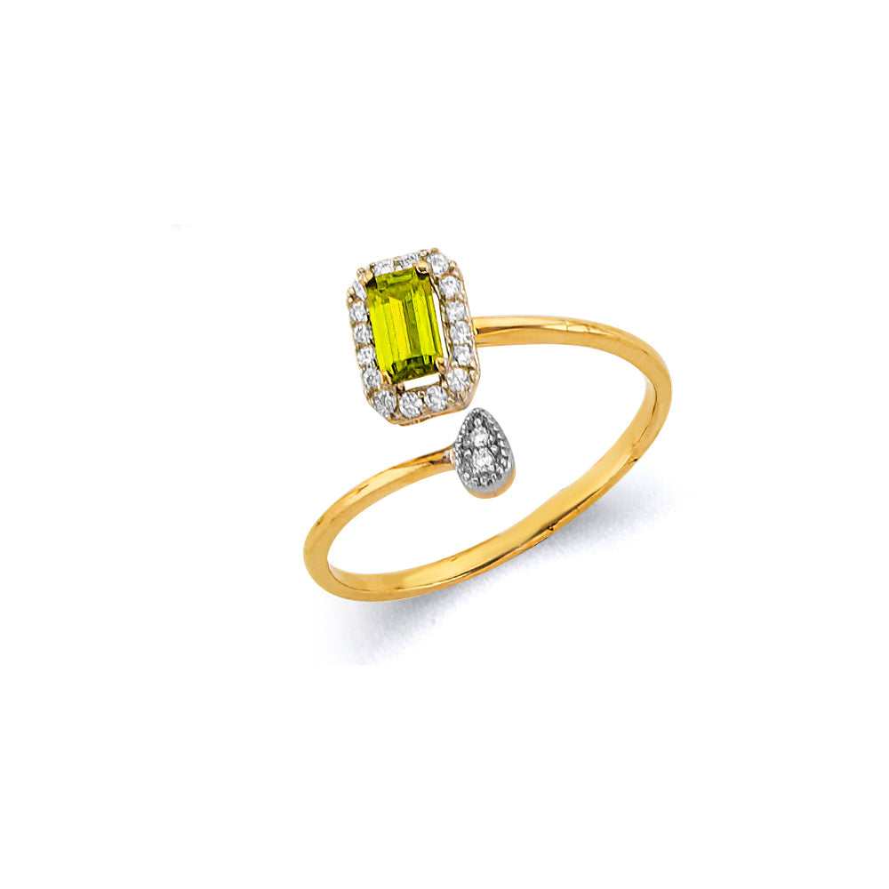 14K Two Tone Gold CZ Emerald Birthstone Ring (Jan - Dec)