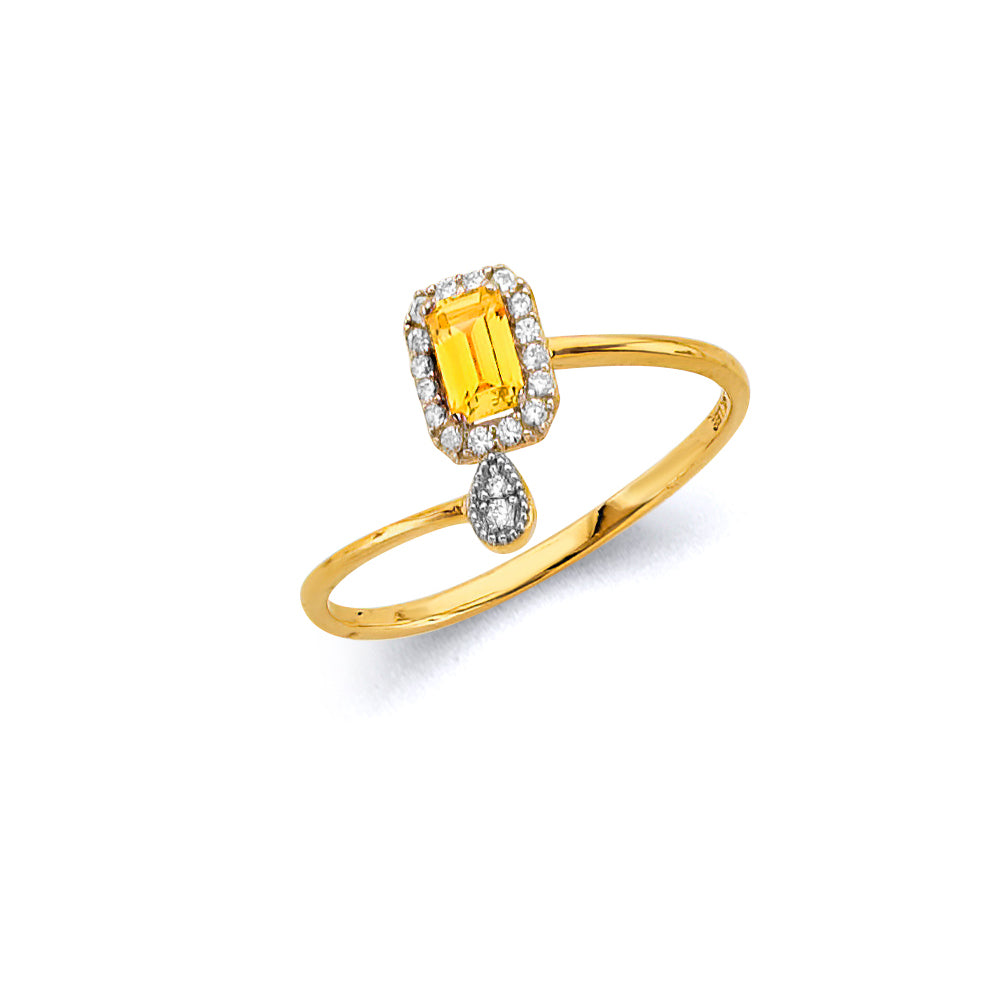 14K Two Tone Gold CZ Emerald Birthstone Ring (Jan - Dec)