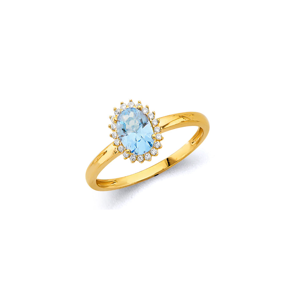 14K Yellow Gold CZ Oval Birthstone Ring (Jan - Dec)