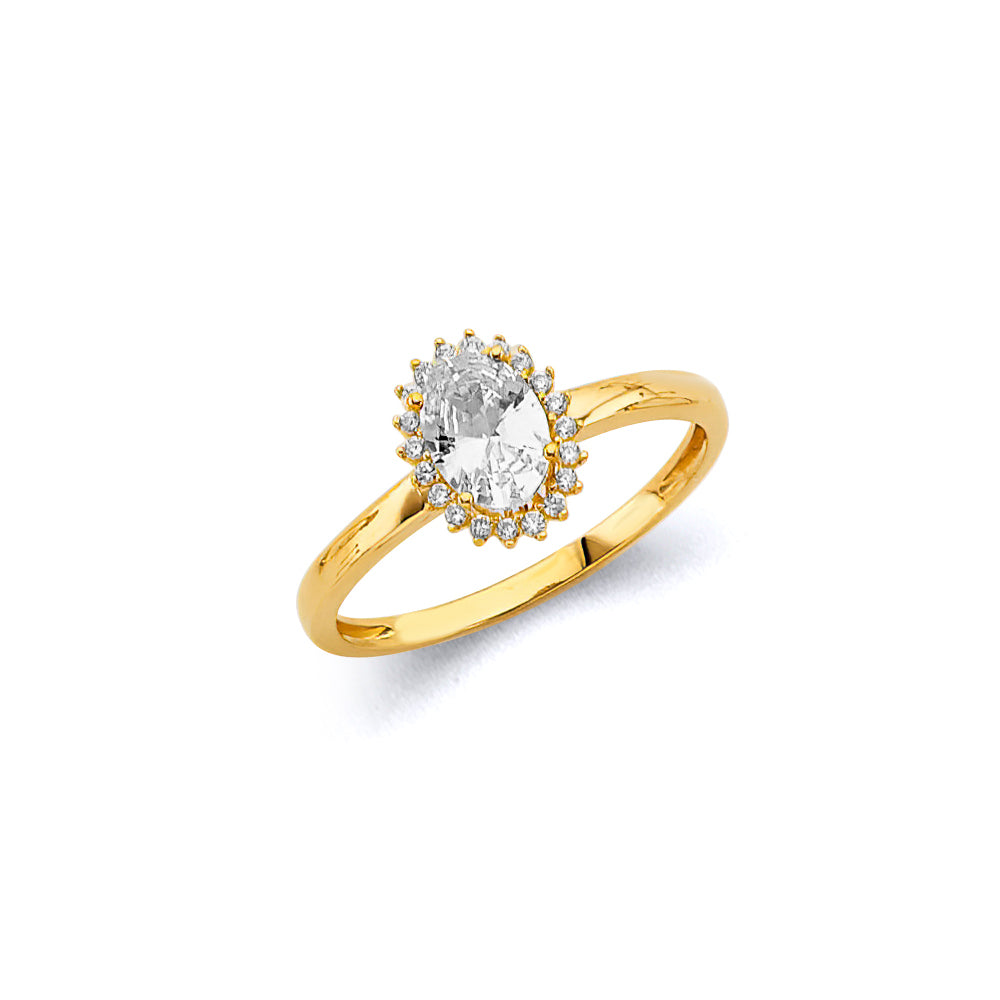 14K Yellow Gold CZ Oval Birthstone Ring (Jan - Dec)