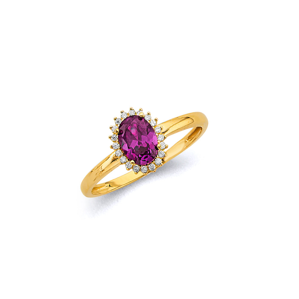 14K Yellow Gold CZ Oval Birthstone Ring (Jan - Dec)