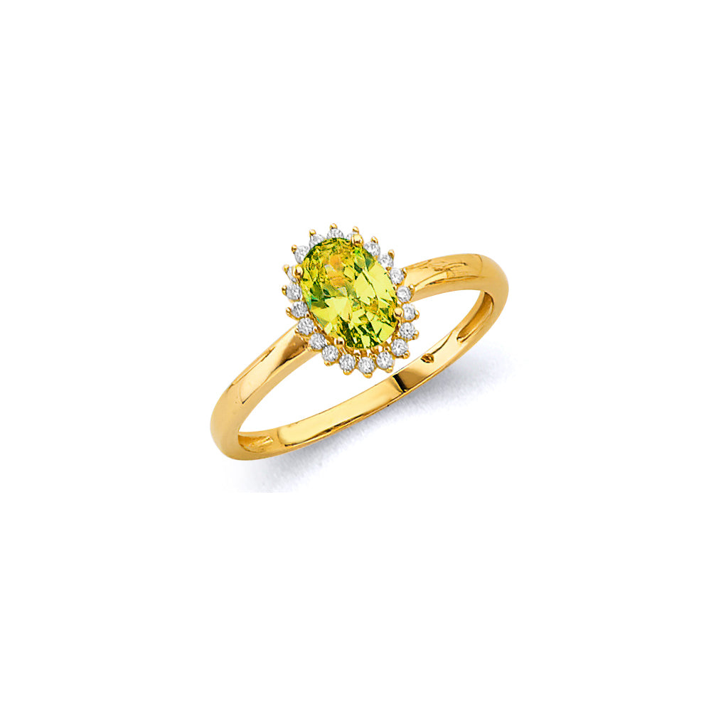 14K Yellow Gold CZ Oval Birthstone Ring (Jan - Dec)