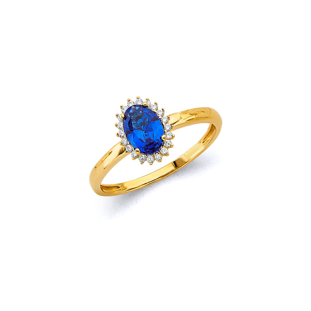 14K Yellow Gold CZ Oval Birthstone Ring (Jan - Dec)