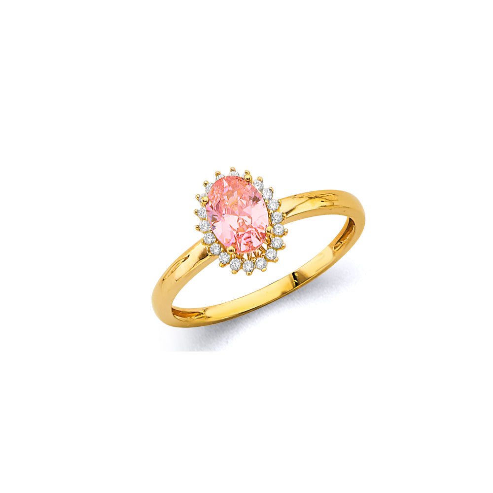 14K Yellow Gold CZ Oval Birthstone Ring (Jan - Dec)