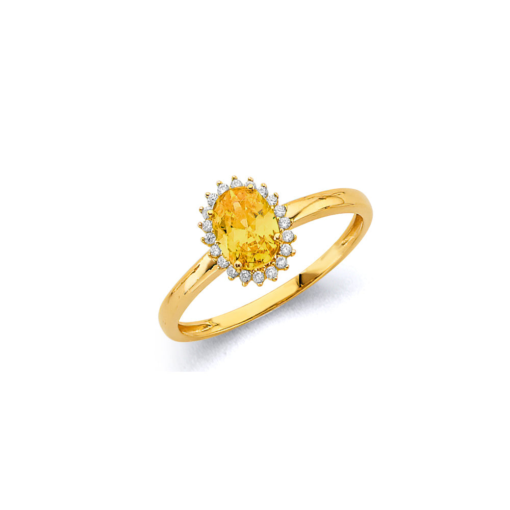 14K Yellow Gold CZ Oval Birthstone Ring (Jan - Dec)