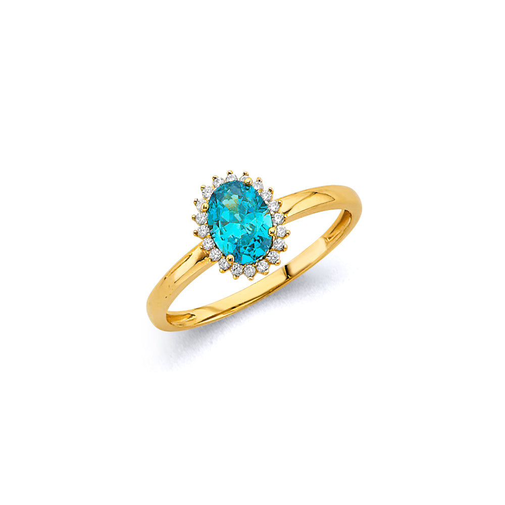 14K Yellow Gold CZ Oval Birthstone Ring (Jan - Dec)