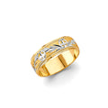 14K Two Tone Gold 6 mm Diamond Cut Wedding Band Sz 7