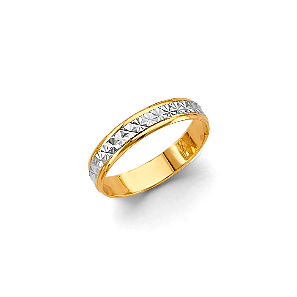 14K Two Tone Gold 4 mm Diamond Cut Wedding Bd Sz 7