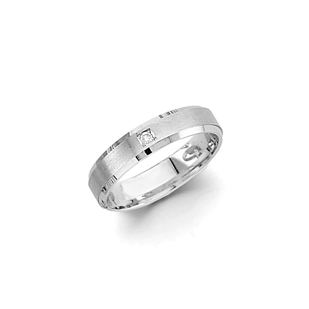 14K White Gold 4 mm CZ Sand Polish Wedding Bd Sz 7
