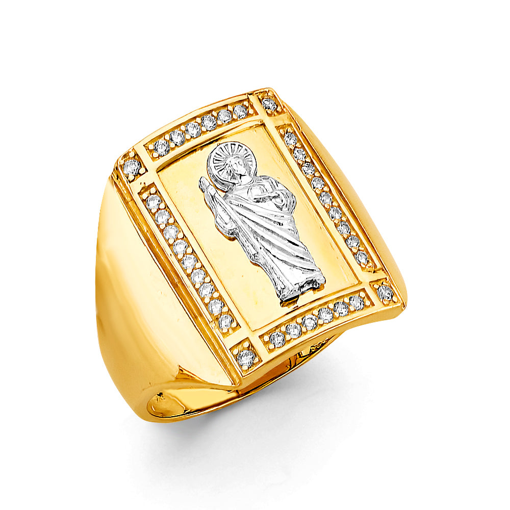 14K Two Tone Gold St. Jude Men'S CZ Ring