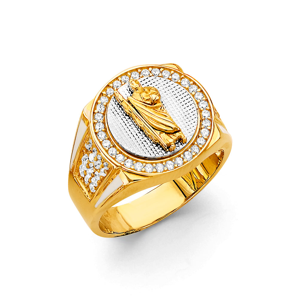 14K Two Tone Gold St. Jude Men'S CZ Ring