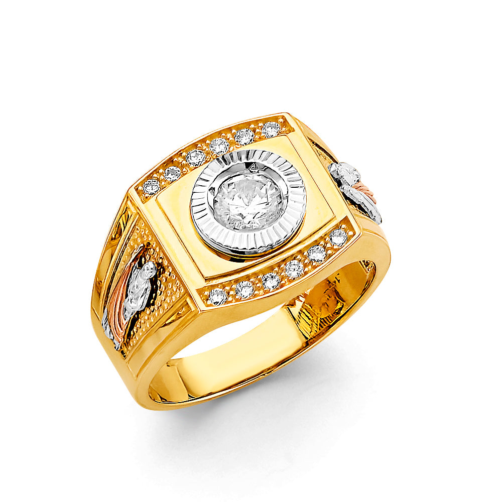 14K Two Tone Gold Men'S CZ Ring