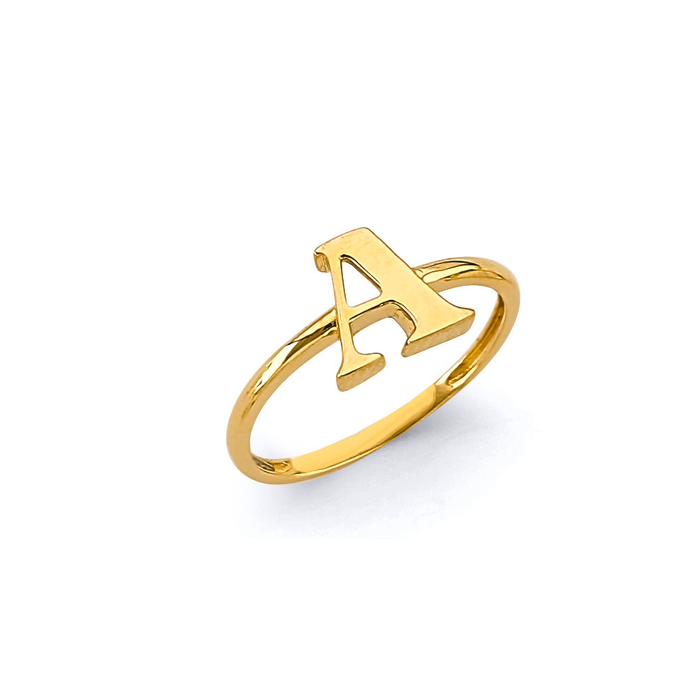 14K Yellow Gold Polish Initial Ring (Letter A - Z)