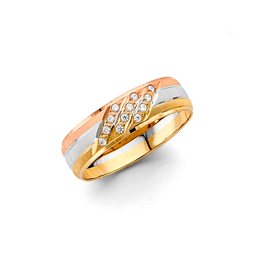 14K Yellow White Rose Gold 6 mm Lined CZ Wedding Band Sz 10