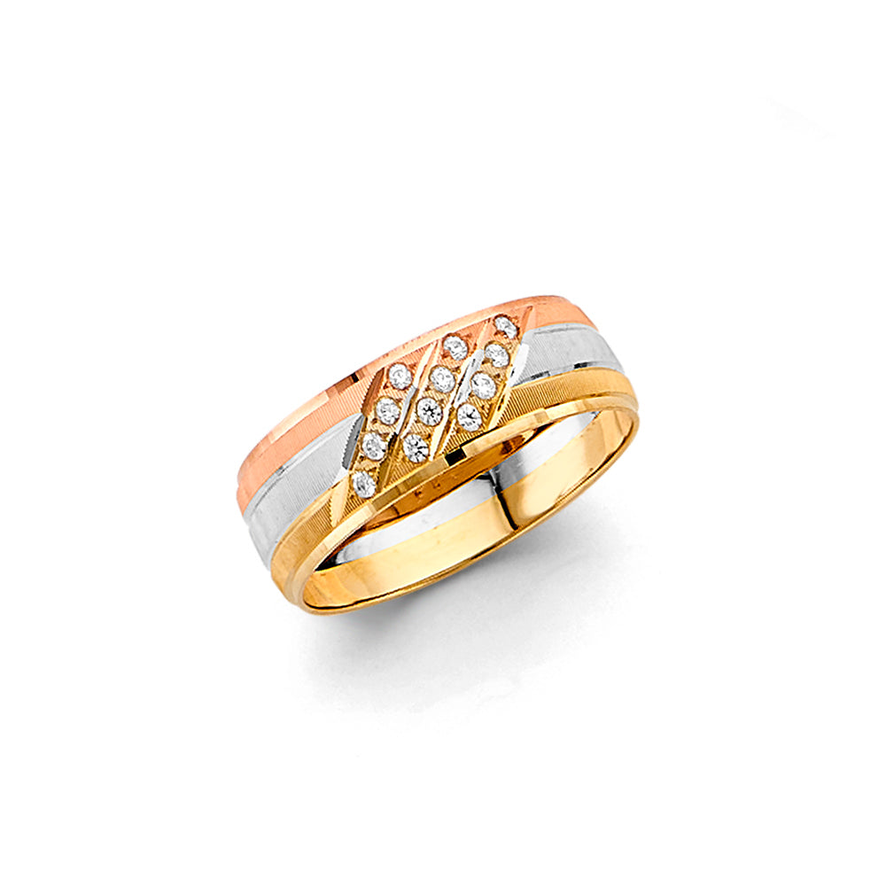 14K Yellow White Rose Gold 6 mm Lined CZ Wedding Band Sz 7