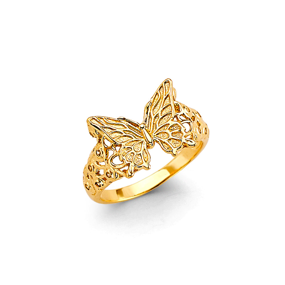 14K Yellow Gold CZ Butter Fly Ladies Ring