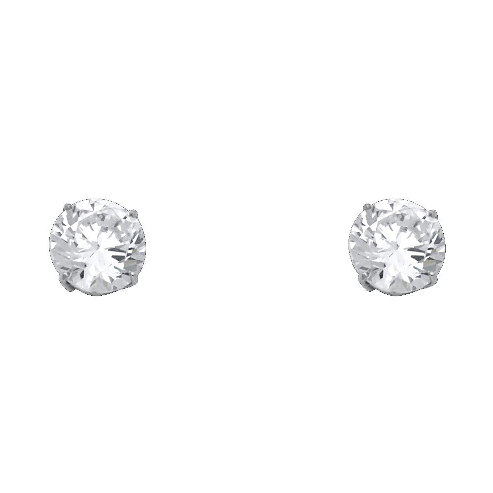 14K White Gold Round Basket Stud d (3 mm - 8 mm)
