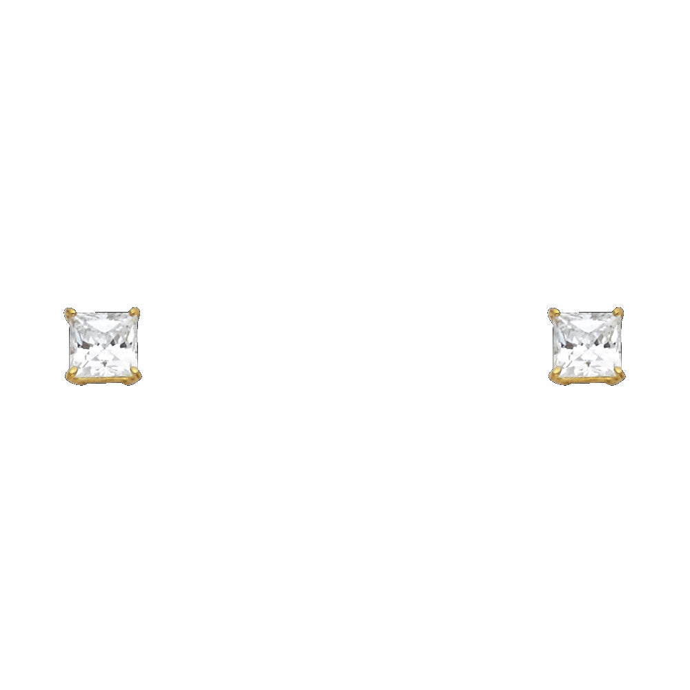 14K Yellow Gold Square Basket Stud (3 mm - 7 mm)