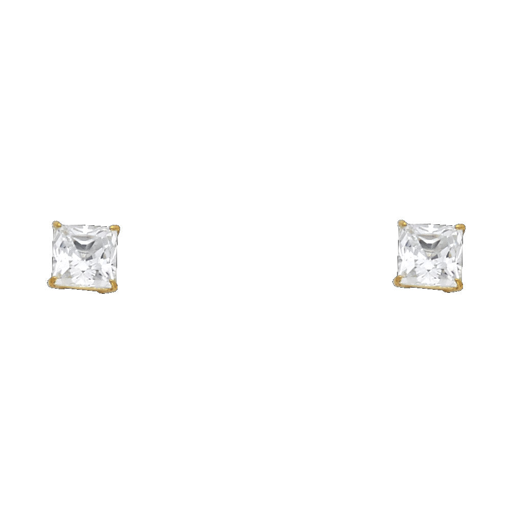 14K Yellow Gold Square Basket Stud (3 mm - 7 mm)