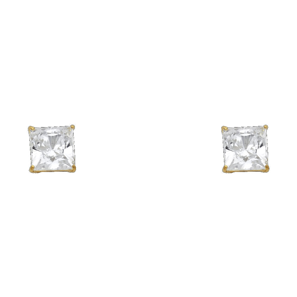 14K Yellow Gold Square Basket Stud (3 mm - 7 mm)