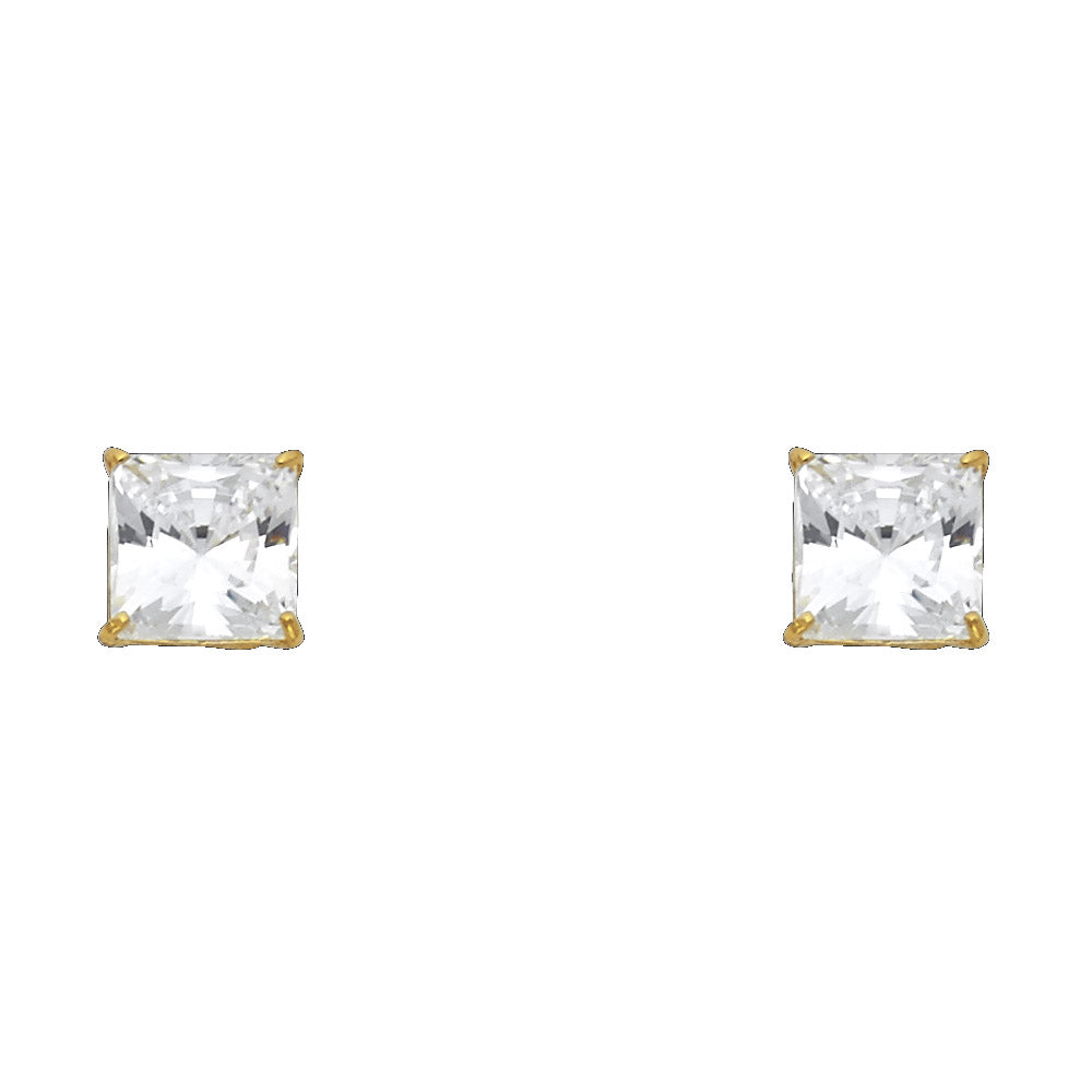 14K Yellow Gold Square Basket Stud (3 mm - 7 mm)