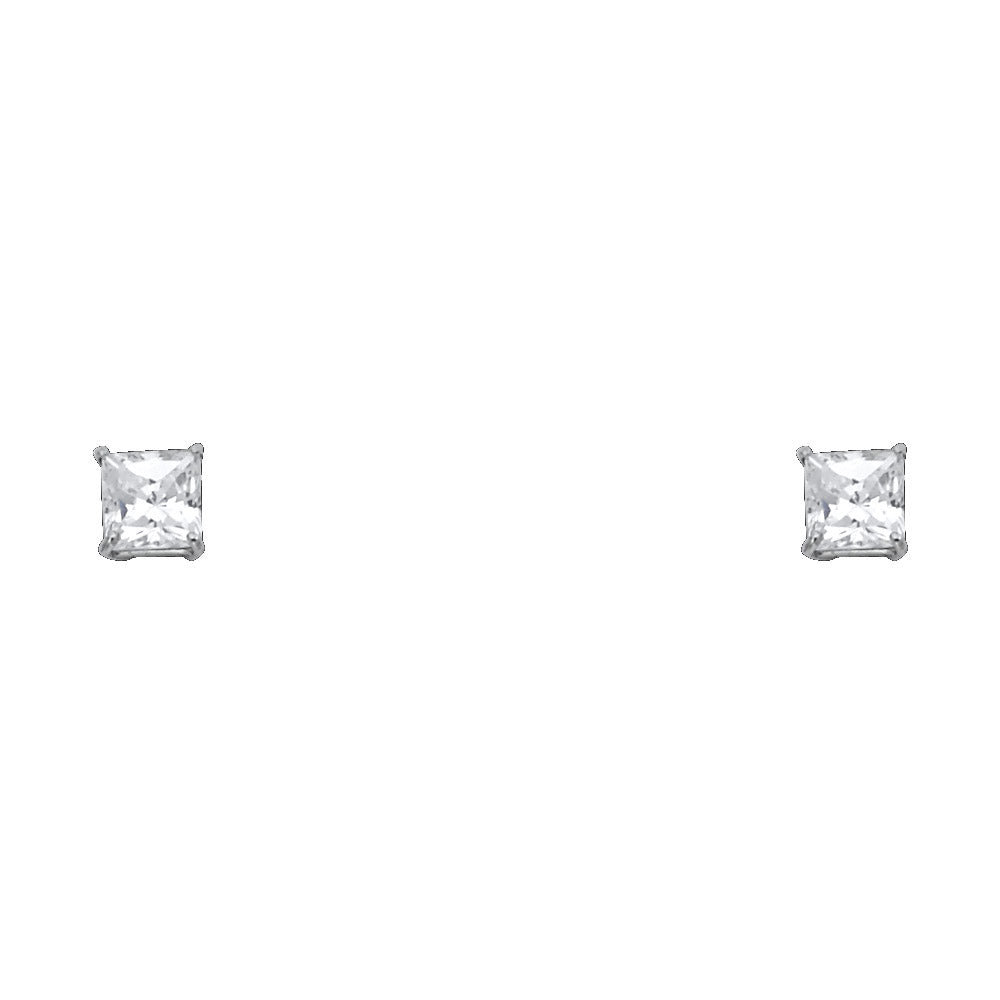 14K White Gold Square Basket Stud (3 mm - 7 mm)