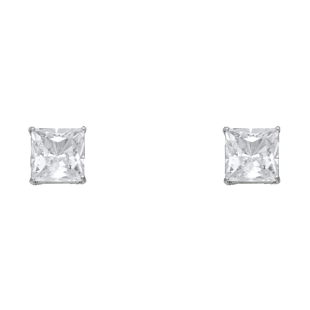 14K White Gold Square Basket Stud (3 mm - 7 mm)