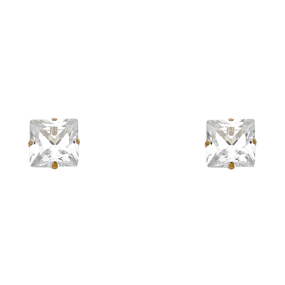 14K Yellow Gold 7 mm Square Stamp Screw Stud (ST133)
