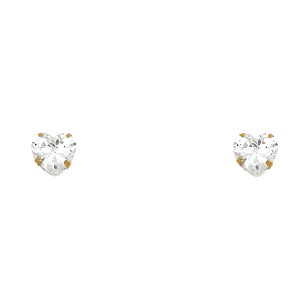 14K Yellow Gold 6 mm Heart Studs Screw Stud (ST136)