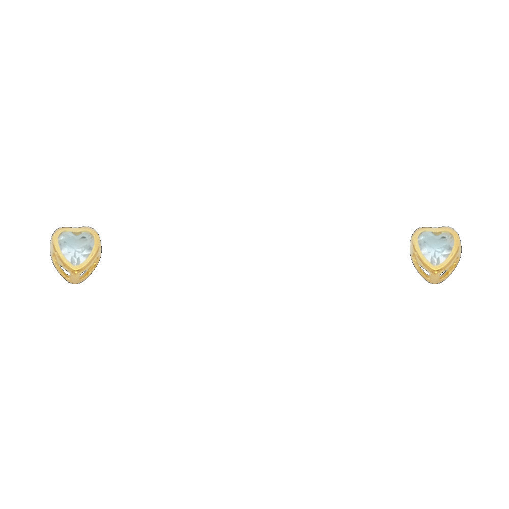 14K Yellow Gold 3 mm Heart CZ Bezel Screw Stud (Jan -  Dec)