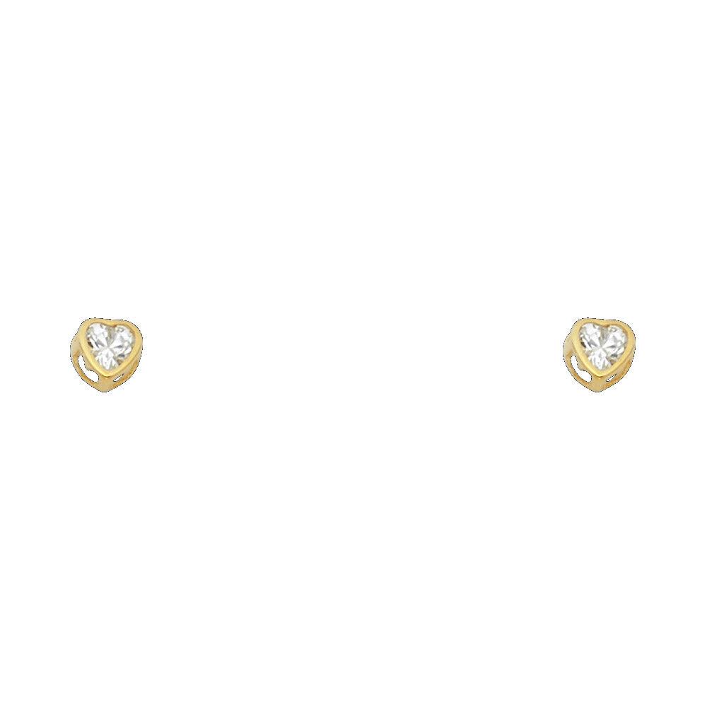14K Yellow Gold 3 mm Heart CZ Bezel Screw Stud (Jan -  Dec)