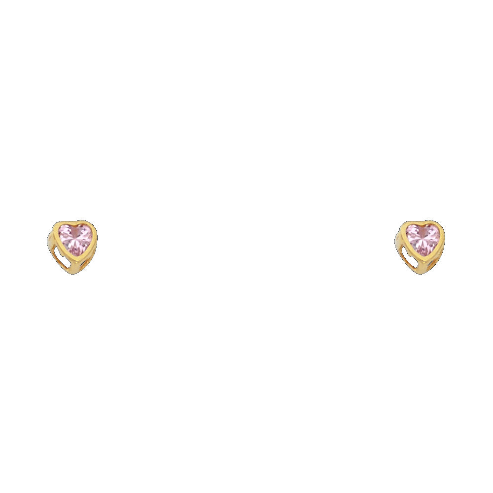 14K Yellow Gold 3 mm Heart CZ Bezel Screw Stud (Jan -  Dec)