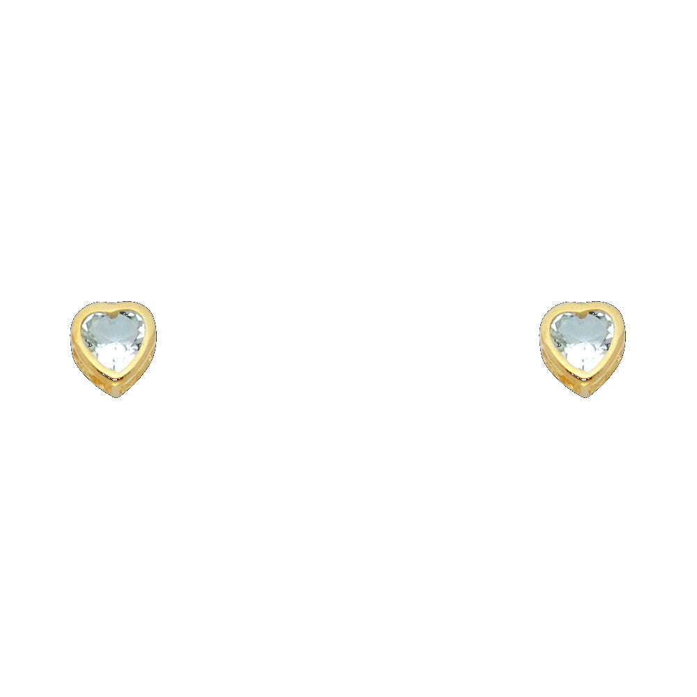 14K Yellow Gold 4 mm CZ Heart Bezel Screw Stud (Jan - Dec)