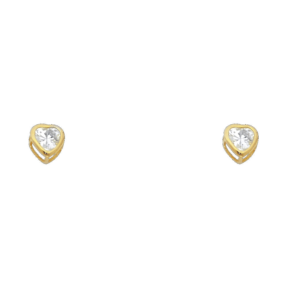 14K Yellow Gold 4 mm CZ Heart Bezel Screw Stud (Jan - Dec)